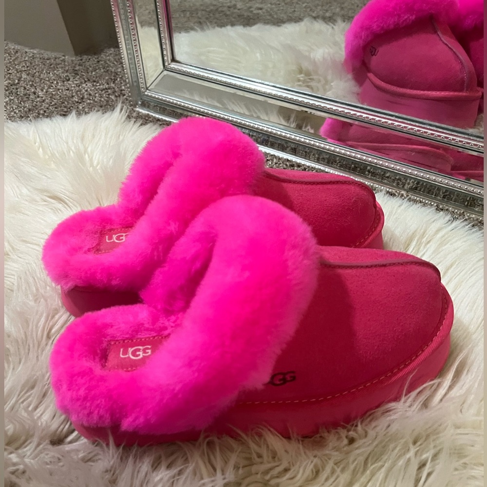 UGG Disquette Bright “Taffy Pink" Women's Platform Slip On Suede Slippers